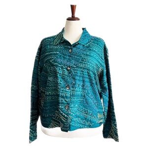 Teal Scribble Button-Up Women's Top
